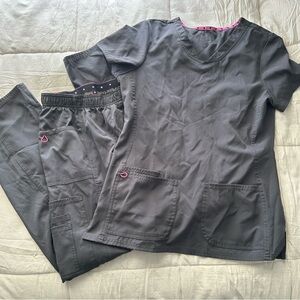 HeartSoul Gray Scrub Pants with Pink Trim